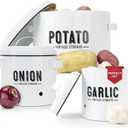 Granrosi Kitchen Vegetable Storage Set for Pantry & Countertop  Set of 3 Kitchen Containers Including Potato Bin, Onion Keeper & Garlic Storage; Rustproof Metal & Aeratic Holes; Farmhouse Style