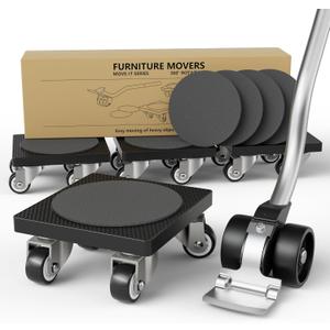 ONEON Furniture Mover with Wheels, 360 Rotation Wheels Furniture Dolly for Moving Heavy Furniture, Appliances, 500 LB Max Load Capacity with Auxiliary Lifter - Standard Dolly