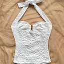 MakeMeChic Women's Halter Tops Sleeveless Backless Crop Summer Tank Tops (White, L)