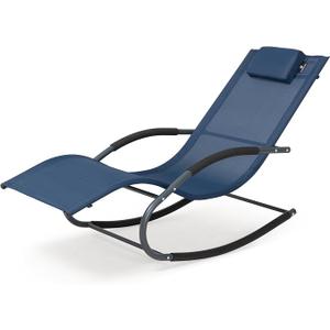 Outdoor Lounge Chair with Pillow, Patio Lounge Chair Navy Blue | Heavy Duty Chaise Lounge Chair with Armrest, Quick Dry Fabric, Supports 265 Lbs, for Indoors, Lawn, Poolside, Porch, Backyard