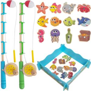 Montessori Toddler Fishing Game - Kids Wooden Magnetic Fishing Toys for 3 Years Old Girls Boys, Fine Motor Skills for Toddler