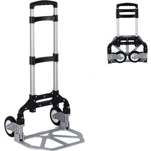 Folding Hand Truck Dolly Aluminum Foldable Hand Trolley Luggage Cart Max 175lbs Capacity Dolly Cart, with Telescoping Handle and Rubber Wheels, Double Bearings
