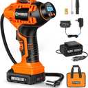 WORKSITE Cordless Tire Inflator Air Compressor, Battery Powered Car Tire Pump, Portable Handheld Air Pump with 12V Car Power Adapter Digital Pressure Gauge for Cars Motorcycles, Orange
