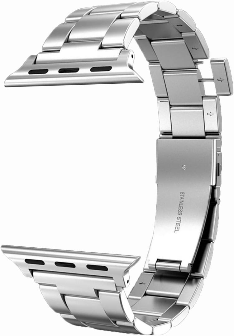 Slim Metal Band Compatible with Apple watch bands 49mm 46mm 45mm 44mm 42mm 41mm 40mm 38mm, No Tool needed Stainless Steel Chain Strap for iWatch Bracelet (Silver)