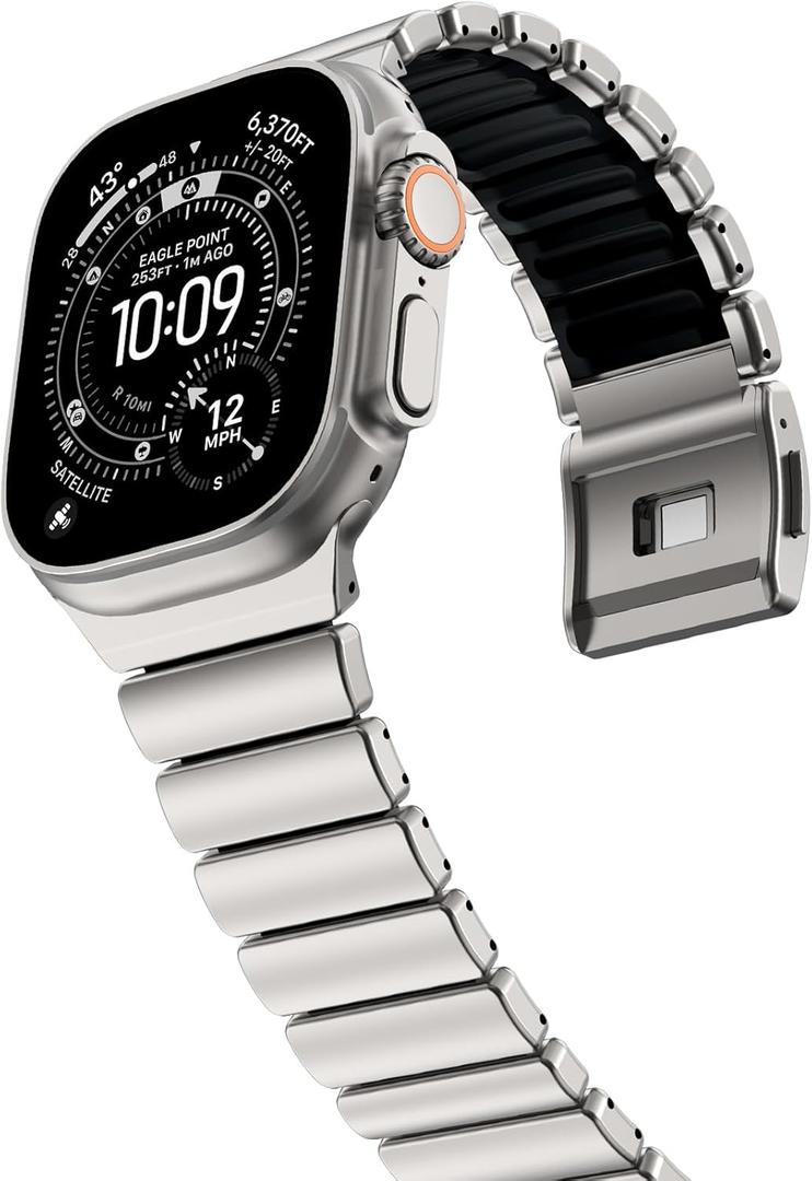 KADES Grade 2 Titanium Silicone Link Bands for Apple Watch Ultra 3/2/1 49mm 46mm 45mm 44mm, Magnetic Clasp Sport Metal Bracelet for iWatch Series 11 10 9 8 7 6 5 4 SE for Men Women