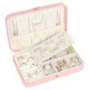 Hatori Travel Jewelry Case for Women, Portable PU Leather Travel Jewelry Organizer Box for Necklace Earrings Ring Bracelet, Small Jewelry Box Gifts for Teen, Girls, Moms and Daughters, Pink.