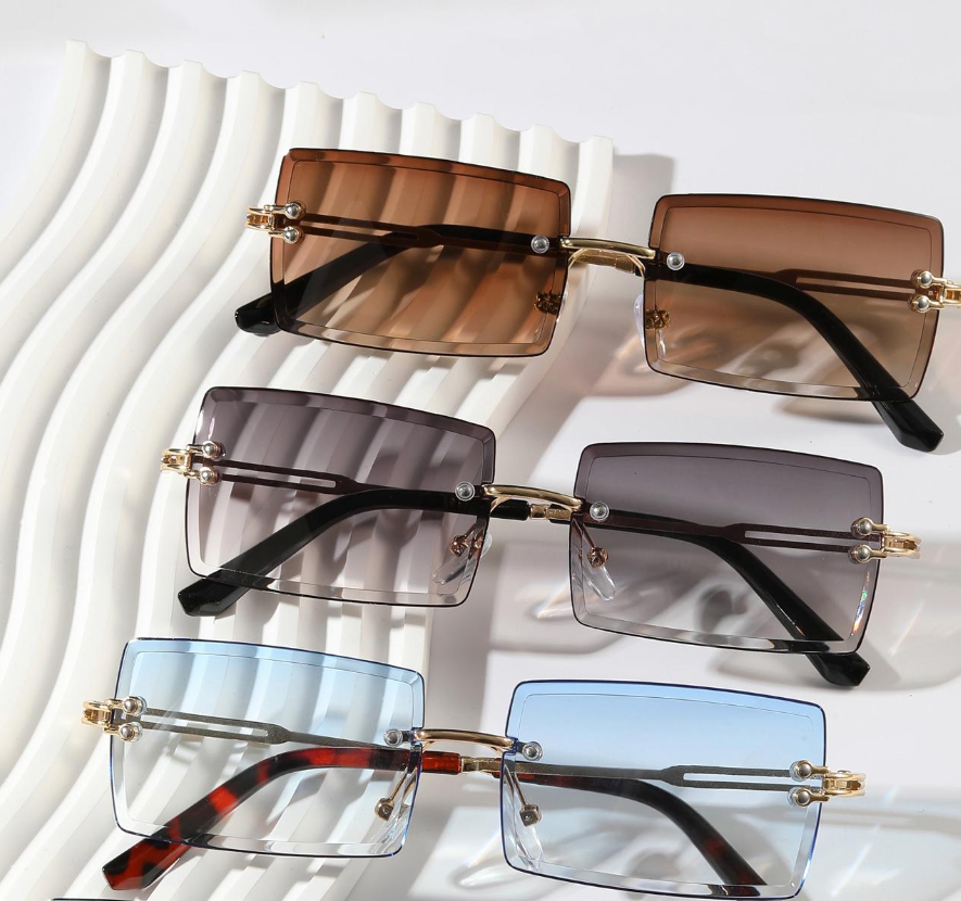 3 Pack Rimless Rectangle Sunglasses for Women Trendy Frameless Square Shades for Men Ultralight