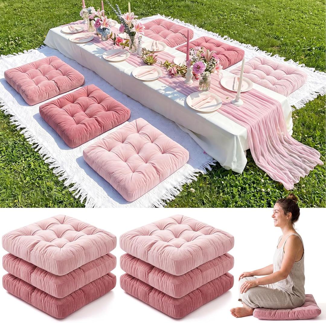 6 Pcs 21 Inch Pink Extra Large Outdoor Picnic Cushion Meditation Floor Pillow Square Large Pillow Seating for Adult Pink Picnic Party Decor for Birthday Bachelorette Tea Party Backyard Decor