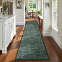 Lahome Floral Hallway Runner Rug Non Slip, 2'6''x10'Soft Washable Runners for Hallways, Ultra-Thin Green Kitchen Runner Distressed Carpet for Entryway Bathroom Giverny, Dark Green, 2.5'x10'