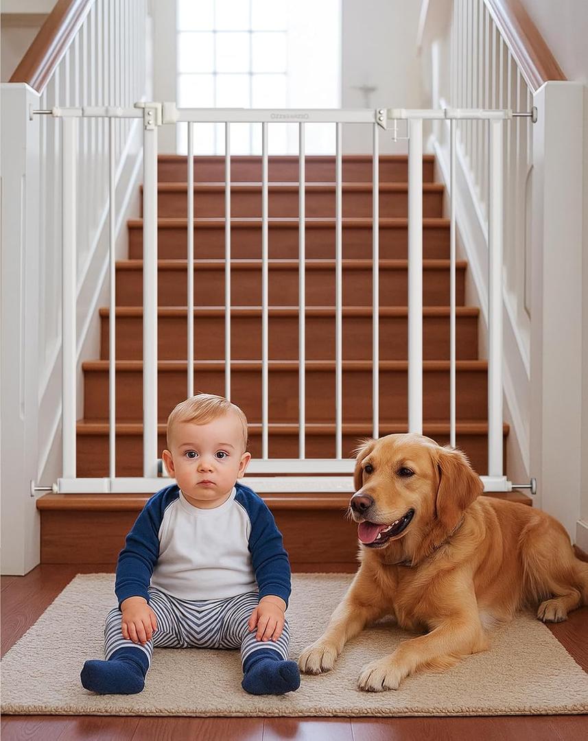 Baby Gate for Stairs,28.5"-40" Adjustable Width, 36" Height, Dog Gate for Doorways with Pressure & Wall Mount Kits, Baby Safety Gate for Stairs, Doorways, and Indoor Use (white 28-40",36")