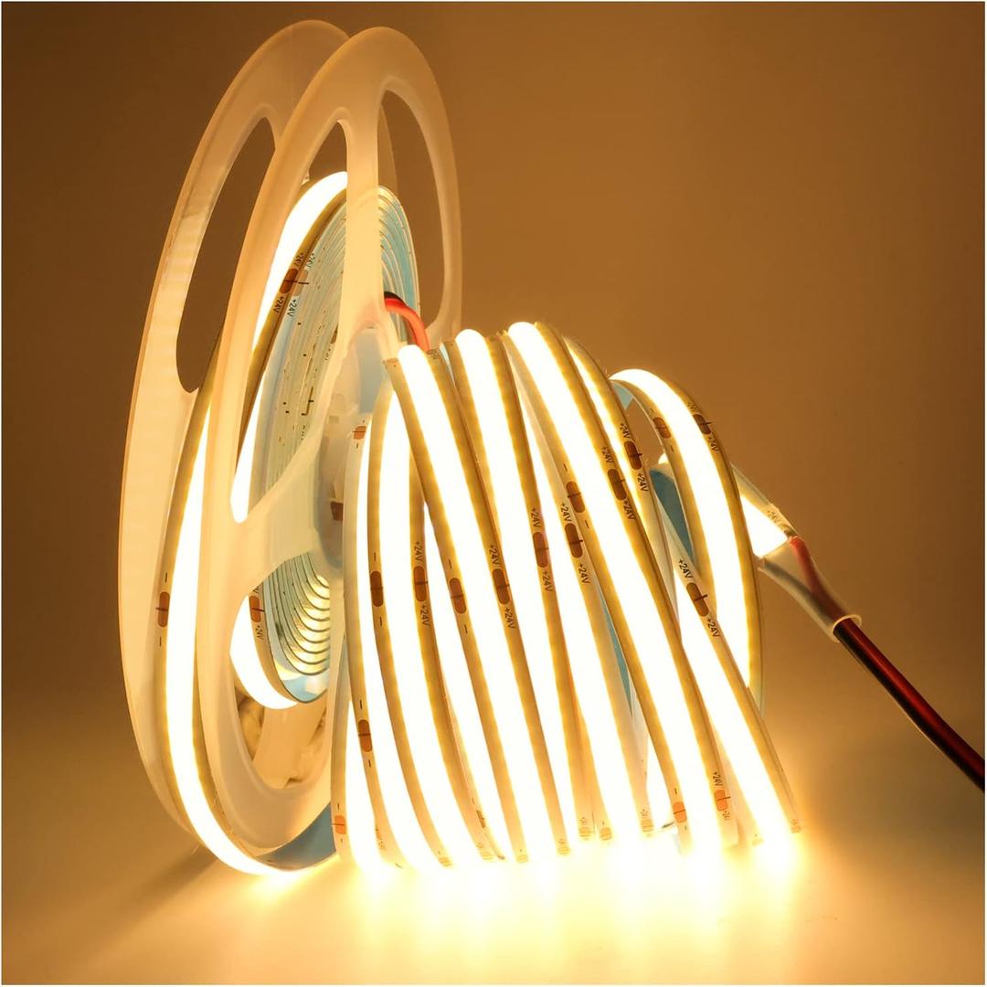 LED Strip Lights 24V, Band COB Warm White 3000K 16.4ft 320 LEDs/M Total 1600 LEDs Flexible Neon Light Strips for Party, Counter, Shelf, Home Decor