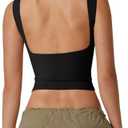 QINSEN Women's Sexy Open Back Sleeveless Crop Tank High Neck Slim Fit Cropped Tee Shirt Y2k Tops Size S