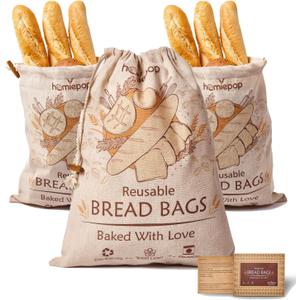 Bread Bags for Homemade Bread  3Pcs Linen Reusable Bread Bags with Drawstring Closure  Cute Rustic Design 17 x 13 Inch Sourdough Bag in Ready to Gift Packaging Box (Beige)