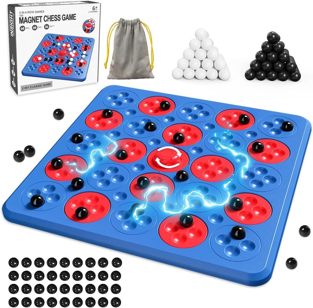 Magnet Chess Game, Magnetic Game Chess for Kids Adults Family Night, 2 in 1 Multiplayer Magnet Game with 36 Pieces & Connect-5-Piece Games, Christmas Family Board Games for Kids and Adults (Blue)