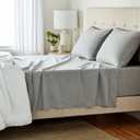 Amazon Basics 4 Piece Bed Sheet Set, 100% Cotton Jersey, Includes Super Soft, Flat and Fitted Sheets, Pillowcase, Queen, Light Gray, Solid