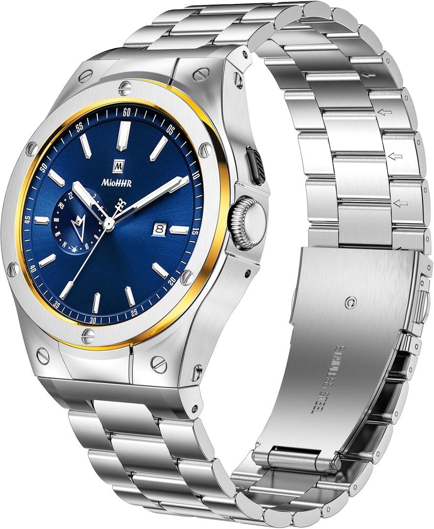 MioHHR Compatible for Google Pixel Watch 3 41mm / Google Pixel Watch 2/1 Band, Stainless Steel Case with Wristband Strap Band for Men Women, Silver/Gold