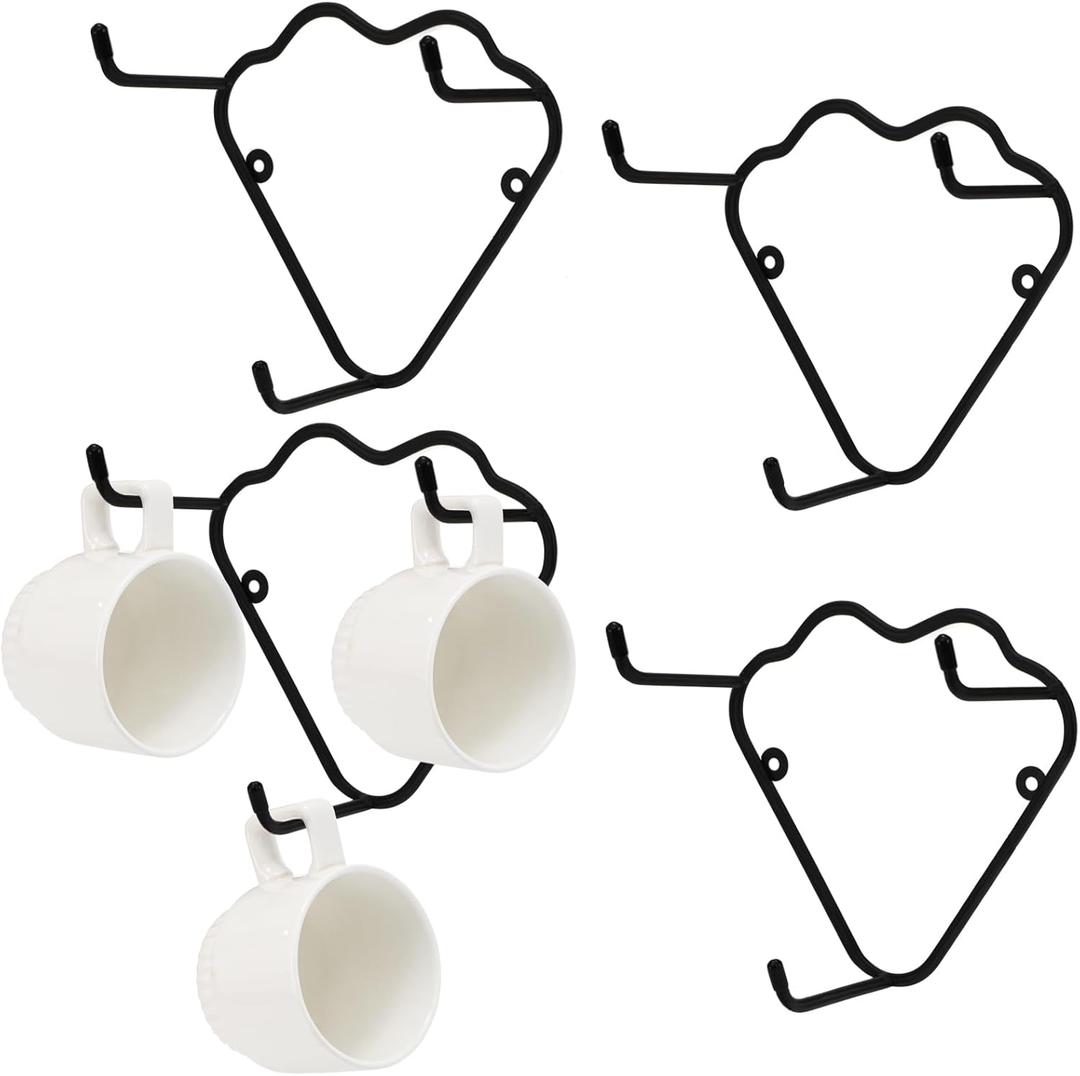 Dicunoy 4 Pack Metal Mug Hanger Wall Mounted, Black Coffee Mug Racks, Cute Cups Holder Display and Storage Hooks, Space Saving and Organizer for Kitchen, Dining Room, Coffee Bar