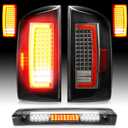 LED Tail Light Assembly + 3rd Third Brake Cargo Lamp Compatible with Dodge RAM 1500 07-08, for Dodge RAM 2500 3500 07-09 [Factory Halogen Type] Clear Lens High Mount Stop Light, 3 Pcs