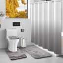 4 Pcs Gray Shower Curtain Sets with Rugs Solid Bathroom Sets with Shower Curtain and Rugs and Adjustable Toilet Lid Cover for Luxury Bathroom Decor