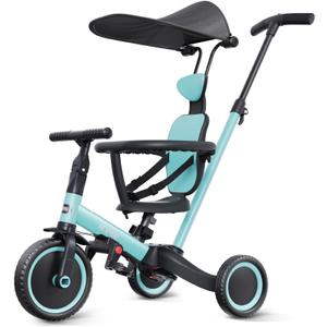 newyoo Tricycle for Toddlers 1-3, Toddler Bike, Birthday Gift and Toys for Girl and Boy, Push Trike with Handle and Canopy, 6 in 1 Baby Trike, Balance Bike, TR009, Blue