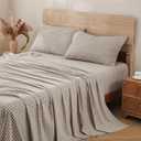 TOCOMOA Tan Gingham Sheets Bedding Set 100% Washed Cotton Like Linen Feel Breathable Soft Comfy 4-Piece Brown Plaid Checkered Bed Sheet Set with 17" Deep Pocket Cute Aesthetic, King