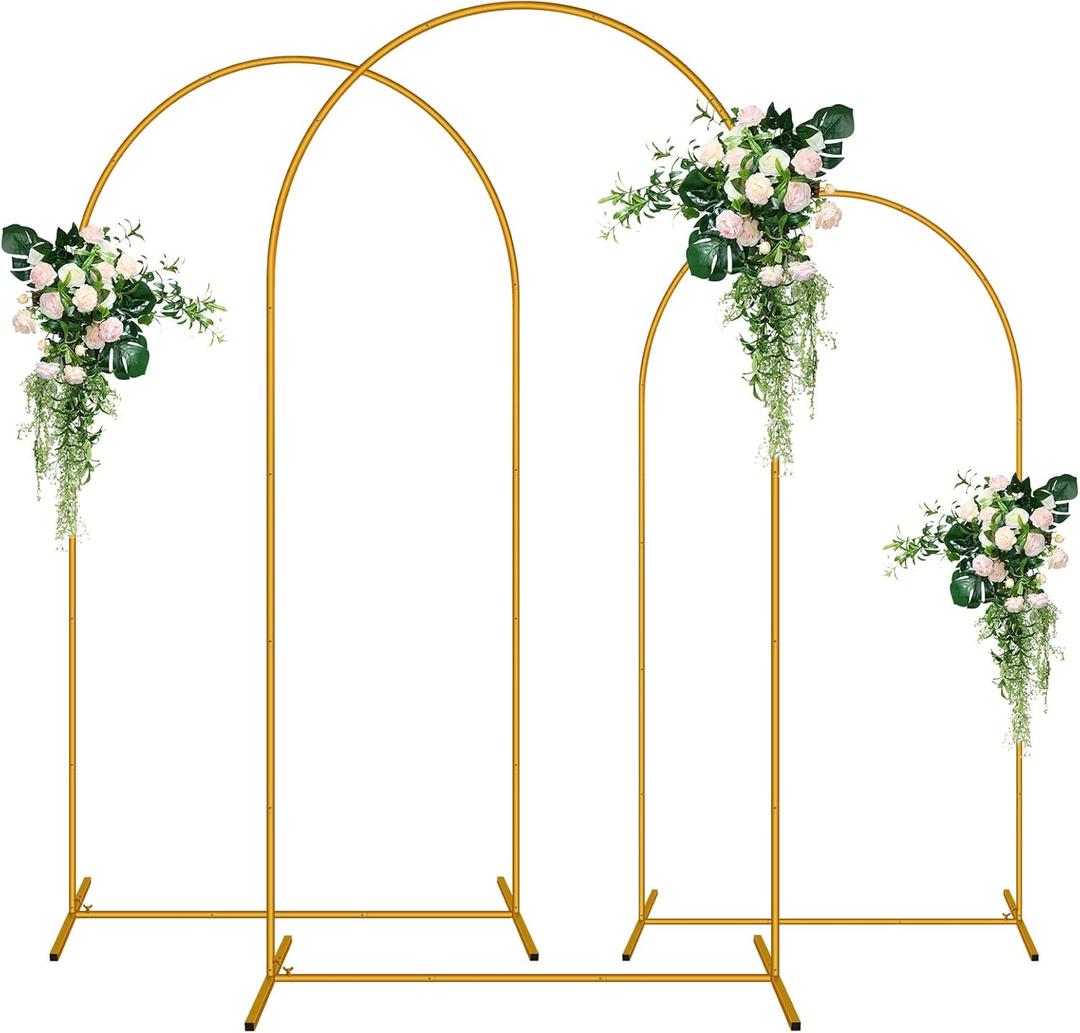 Pack of 3 Arch Backdrop Stand (7.2FT/6.6FT/6FT), Metal Backdrop Arch Stand, Decoration Balloon Arch Stand, Gold Wedding Arch Stand for Party Backdrop