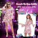 70s Disco Outfits Dress,7 PCS 70s Hippie Costume for Women Necklace Earrings Glasses Bracelet and Waist Chain (Pink, XX-Large)
