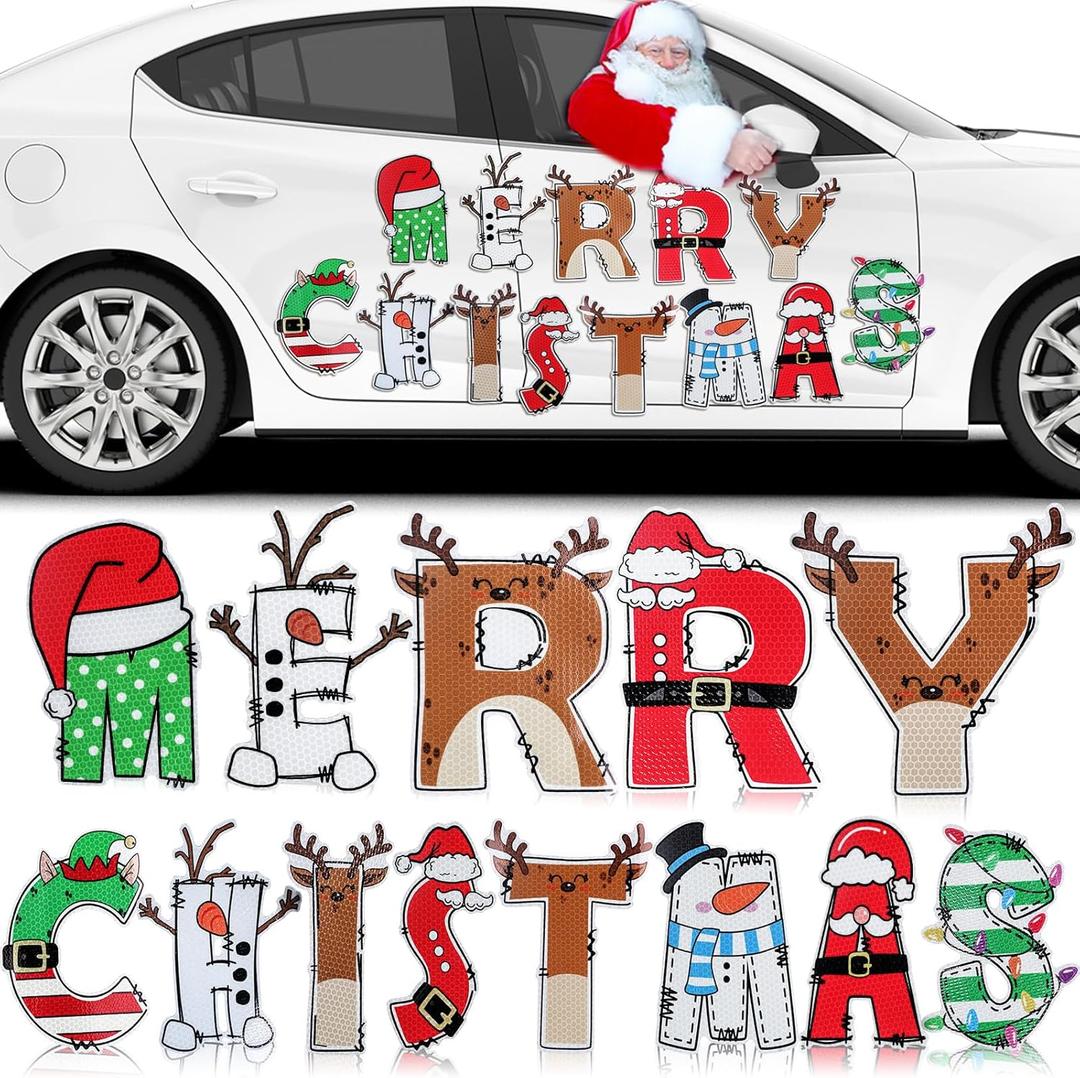 Xuhal 14 Pcs Christmas Car Magnets Reflective Christmas Car Decorations Large Merry Xmas Garage Door Magnet Decal Sticker for Xmas Refrigerator Mailbox Outdoor SUV Decoration(Classic)