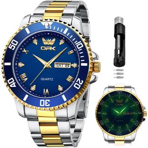 OPK Watches for Men Diamond Roman Analog Mens Watches Waterproof Large Stainless Steel Men Wrist Watch Business Father Gift Watch Blue
