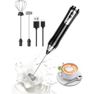 Rechargeable Milk Frother, Coffee Frother Handheld Wand, IP67 Waterproof Electric Foam Maker, High Power High-speed Drink Mixer Foamer for Matcha, Lattes, Cappuccino (Black)