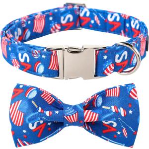 Lionet Paws Patriotic Dog Collar with Bowtie, 4th of July, Soft and Comfortable Adjustable American Flag Bowtie Collar for Dogs Male Female Gift, Small, Neck 10-16 inches (USA)