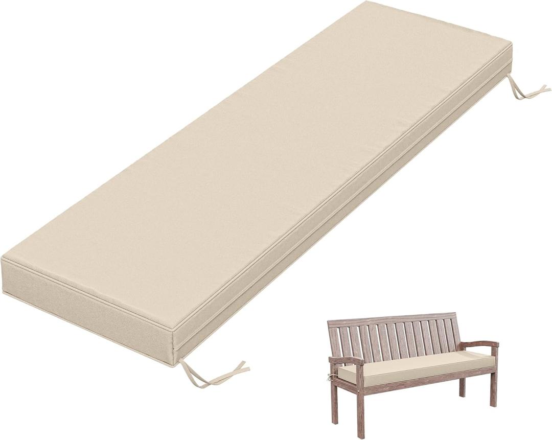 Outdoor Bench Cushion 60183.5 in Thick Waterproof Patio Furniture Cushions, Patio Porch Swing Replacement Seat Pad with Tie Straps and Anti-Slip, for Backyard Garden, Cream