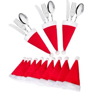 jollylife 38Ct Christmas Santa Hats Silverware Holders - Xmas Party Dinner Table Dinnerware Decorations Supplies Flatware Decor