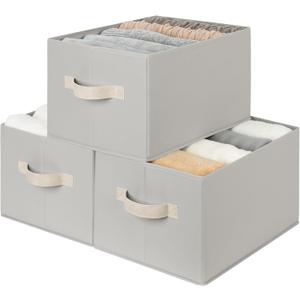 StorageWorks Storage Baskets for Shelves, Fabric Storage Bins, Closet Organization and Storage Baskets, Organizer Bins for Clothes, Light Gray, Large, 3-Pack