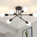 Modern Sputnik Chandelier Ceiling Light Fixtures, 6-Lights 22” Mid Century Industrial Metal Semi Flush Mount for Dining Room, Bedroom, Living Room-Black