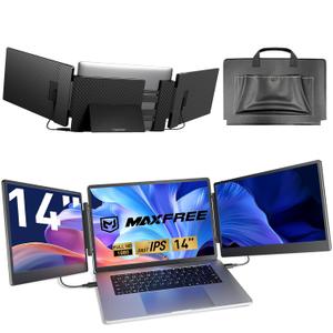 Maxfree Laptop Screen Extender, 14" FHD 1080P Triple Monitor for 13.3"-16.5" Laptop with Stand, HDMI/USB-C, Plug & Play, Built-in Speakers, Monitor Extender for Wins, MacOS, Android, Ps4/5, Phone