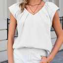 Tankaneo Womens Cap Ruffle Sleeve Tops V Neck Pleated Cotton Blouses | Loose Fit, Summer Dressy Casual, Cotton Shirts (White, S)