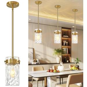 4.72" Hammered Glass Pendant Lighting for Kitchen Island 1 Pack, Modern Brushed Gold Pendant Light Fixtures, Adjustable Ceiling Pendant Light for Kitchen Island Dining Room Bedroom Hallway