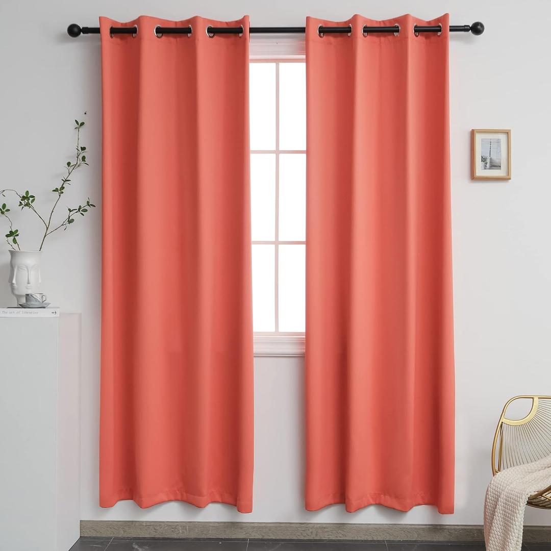 YGO Coral Blackout Curtains for Bedroom 2 Panels Set Room Darkening Drapes Thermal Insulated Solid Grommets Window Treatment Pair for Living Room W52xL84 inch