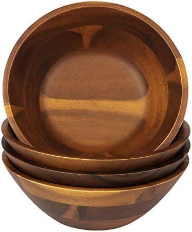 AIDEA Acacia Wooden Serving Bowls, 7 Inch Set of 4 for Salad, Soup, Noodle and More 