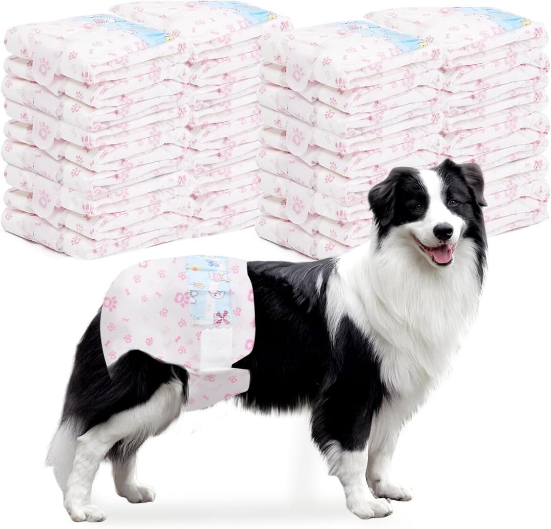 Disposable Dog Diapers Female 90 Count Doggie Diapers for Female Dogs (Waist 16-22 in XL) Super Absorbent Extra Large Dog Pads for Heat Excitable Urination or Incontinence - Pink