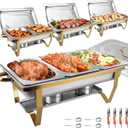 Chafing Dishes for Buffet 4 Pack, 8Qt [Multi-Size Food Pans] High Grade Chafing Dish Buffet Set Rolled-Edge Stacking Design [Easy Storage] Buffet Servers Food Warmers for Parties, Events & Weddings