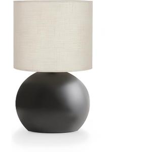 Modern Black Small Table Lamp with Cotton Linen Shade, 10.4-inch LED Desk Light, One-Button Switch for Bedroom, Living Room, Nightstand, Includes Warm Light Bulb