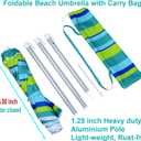 6.5ft beach umbrella with sand anchor, Beach Umbrella for Sand with Tilt, Air vent UPF 50+ Protection Fits in a large Suitcase for Patio Garden Beach Pool Backyard, Green Stripe CH-1501