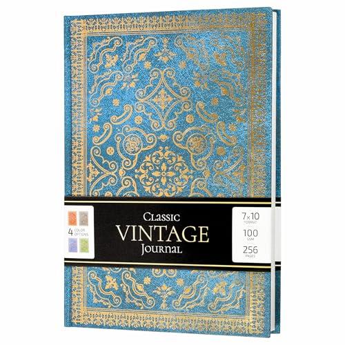 PAPERBAY Grimoire Journal Hardcover 7x10 inch, 256 Lined Pages Gold Vintage Dream Book of Shadows Gothic Journal Diary, B5 Dark Academia Poetry Fantasy Notebook for Women (Blue)