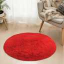Soft Fluffy Round Area Rug, Cozy Plush Shaggy Circle Carpet for Living Room Bedroom Home Dcor Red 2.0 Feet
