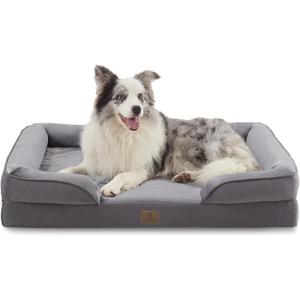 Bedfolks Orthopedic Dog Bed, Big Waterproof Dog Sofa Bed for Large Dogs, Egg Foam Pet Couch Bed with Removable Washable Cover and Nonslip Bottom, Dark Grey