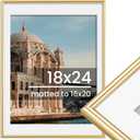 18x24 Picture Frame, Display Pictures 16x20 with Mat or 18x24 Without Mat, Wall Hanging Photo Frame, Gold, 1 Pack (18x24-1P)