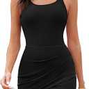 JASAMBAC One Piece Swimdress Swimsuits for Women Tummy Control Bathing Suits Wrap Ruched Swimdress Modest Swimwear Skirt (2XL, Dark Black)