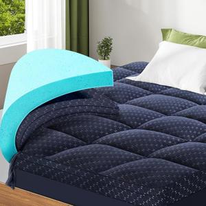 Dual Layer 3 Inch Memory Foam Mattress Topper King Size, 2 Inch Gel Memory Foam Plus 1 Inch Cooling Pillow Top Mattress Pad Cover, with 8-21 Inch Deep Pocket, (Navy Blue)